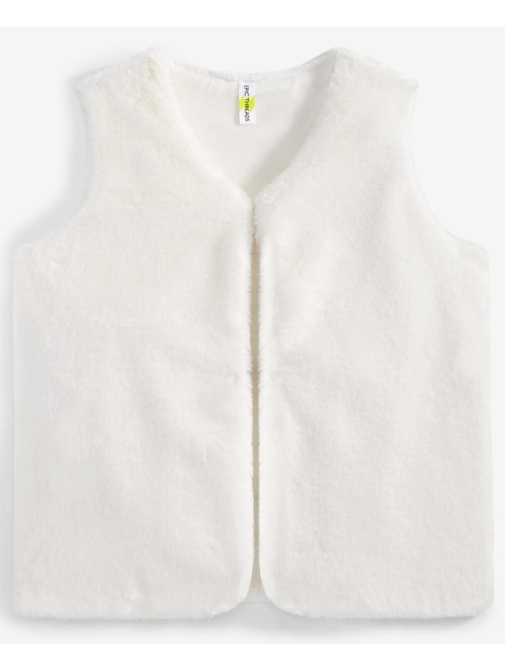 $40 L(14/16) Epic Threads Little & Big Girls Faux-Fur V-Neck Vest- Angel White